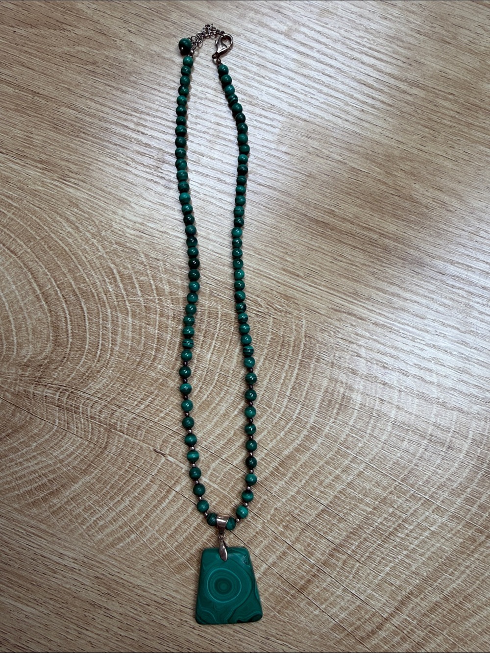 Vintage genuine Malachite pendant necklace with sterling silver accents